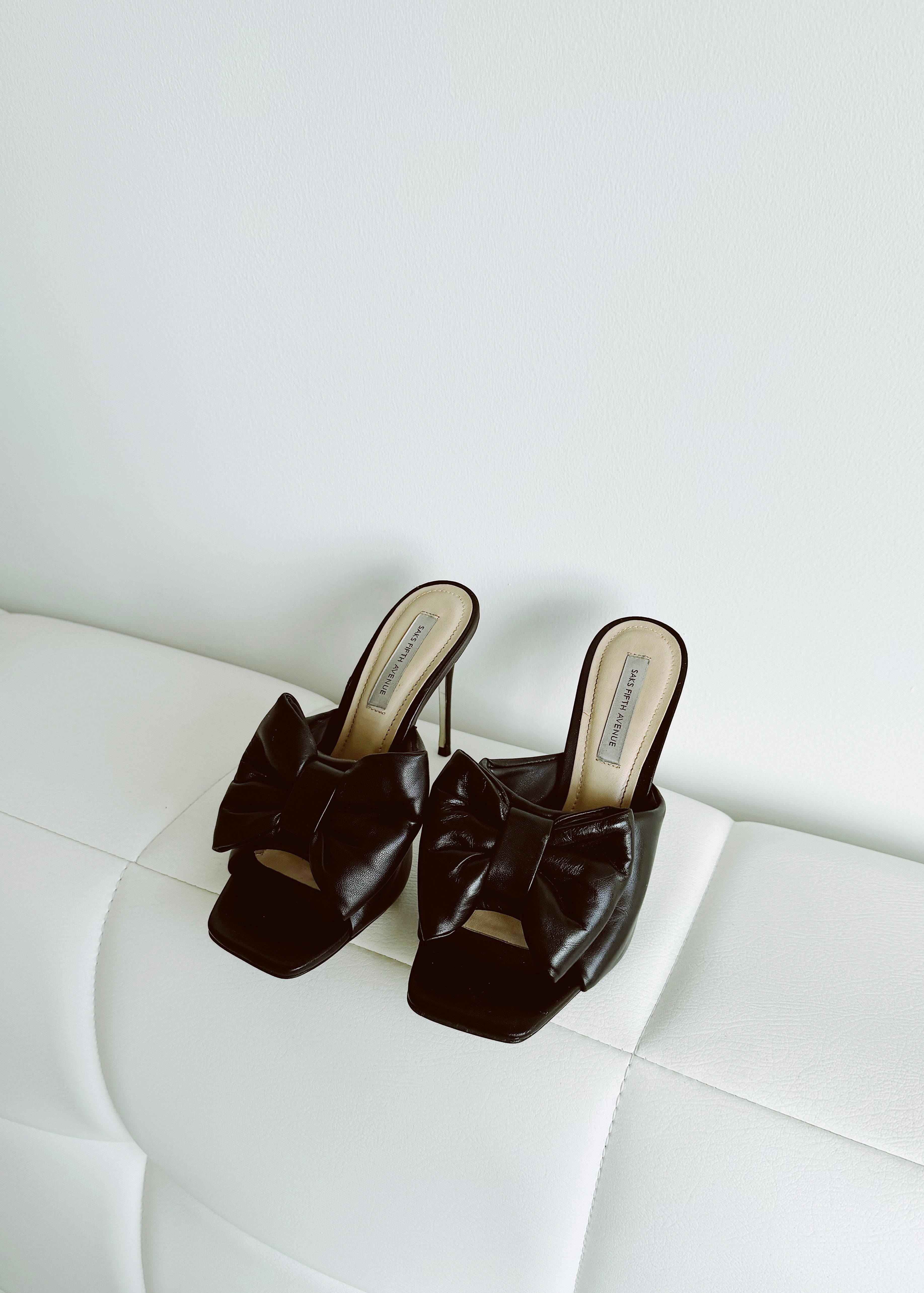 Saks Fifth Avenue Leather Bow Accents Slides